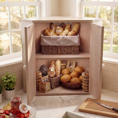 Costway Scatola porta pane angolare per bancone cucina in bamboo a doppio strato, Organizzatore per pane con ripiano regolabile Bianco Costway Scatola porta pane angolare per bancone cucina in bamboo a doppio strato, Organizzatore per pane con ripiano regolabile Bianco