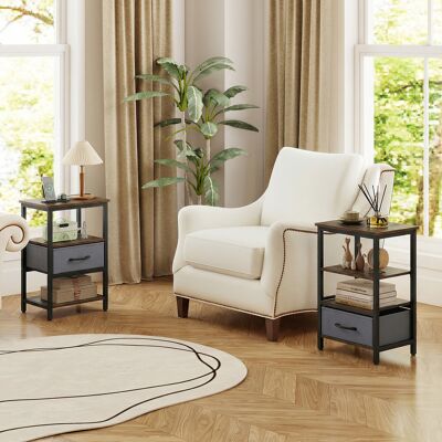 Costway Set di 2 comodini moderni con stazione di ricarica struttura in metallo, Cassetto tessuto ripiani aperti per camera da letto soggiorno spazi ridotti M Costway Set di 2 comodini moderni con stazione di ricarica struttura in metallo, Cassetto tessuto ripiani aperti per camera da letto soggiorno spazi ridotti M