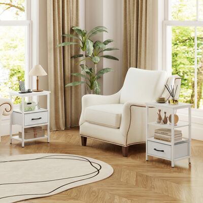 Costway Set di 2 comodini moderni con stazione di ricarica struttura in metallo, Cassetto tessuto ripiani aperti per camera da letto soggiorno spazi ridotti B Costway Set di 2 comodini moderni con stazione di ricarica struttura in metallo, Cassetto tessuto ripiani aperti per camera da letto soggiorno spazi ridotti B