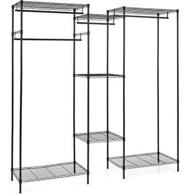 Costway Stand appendiabiti convertibile L orizzontale 7 ripiani regolabili metallo, Stand 4 bastoni portata 530 kg installazione mobile abiti Nero Costway Stand appendiabiti convertibile L orizzontale 7 ripiani regolabili metallo, Stand 4 bastoni portata 530 kg installazione mobile abiti Nero