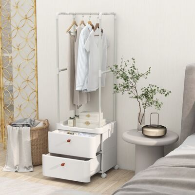 Costway Appendiabiti con 2 cassetti e ruote bloccabili, Robusto appendino con barra per appendere e ripiani di stoccaggio Bianco Costway Appendiabiti con 2 cassetti e ruote bloccabili, Robusto appendino con barra per appendere e ripiani di stoccaggio Bianco
