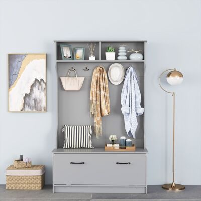 Costway Armadio con appendiabiti multifunzionale con panca 5 ganci doppi, Organizzatore indipendente per ingresso Grigio Costway Armadio con appendiabiti multifunzionale con panca 5 ganci doppi, Organizzatore indipendente per ingresso Grigio
