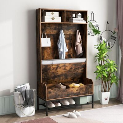 Costway Appendiabiti da ingresso con cuscino per seduta e scomparti aperti, Appendiabiti 4-in-1 con stoccaggio per scarpe Marrone Costway Appendiabiti da ingresso con cuscino per seduta e scomparti aperti, Appendiabiti 4-in-1 con stoccaggio per scarpe Marrone