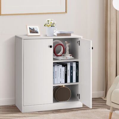 Costway Armadietto a 2 porte 3 ripiani in legno per soggiorno, Organizzatore di armadietti a buffet indipendenti Bianco Costway Armadietto a 2 porte 3 ripiani in legno per soggiorno, Organizzatore di armadietti a buffet indipendenti Bianco
