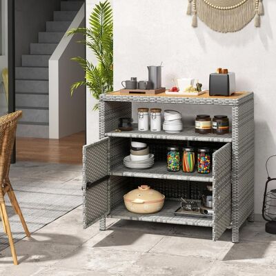 Costway Armadietto portaoggetti in rattan a 2 ante, Credenza in vimini per piscina e terrazza e patio Grigio Costway Armadietto portaoggetti in rattan a 2 ante, Credenza in vimini per piscina e terrazza e patio Grigio