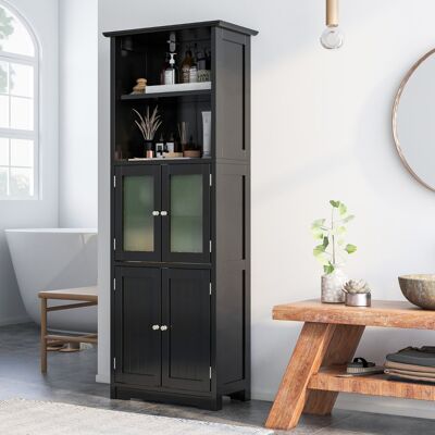 Costway Armadio 163cm con 2 armadietti scomparti aperti ripiani regolabili ante in vetro, Organizzatore da pavimento Nero Costway Armadio 163cm con 2 armadietti scomparti aperti ripiani regolabili ante in vetro, Organizzatore da pavimento Nero