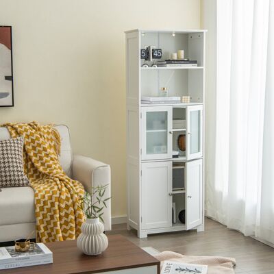 Costway Armadio 163cm con 2 armadietti scomparti aperti ripiani regolabili ante in vetro, Organizzatore da pavimento Bianco Costway Armadio 163cm con 2 armadietti scomparti aperti ripiani regolabili ante in vetro, Organizzatore da pavimento Bianco