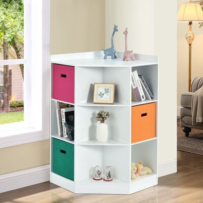 Costway Armadio ad angolo con tre cestini colorati, Organizzatore in legno 81x61x94cm Bianco Costway Armadio ad angolo con tre cestini colorati, Organizzatore in legno 81x61x94cm Bianco