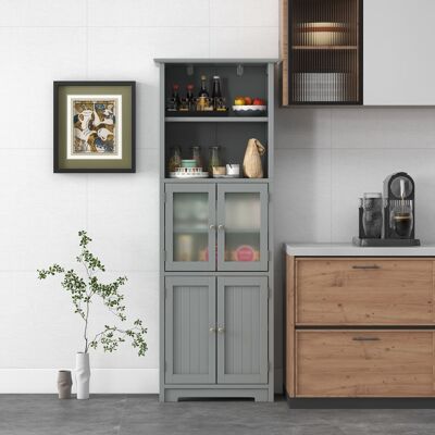 Costway Armadio 163cm con 2 armadietti scomparti aperti ripiani regolabili ante in vetro, Organizzatore da pavimento Grigio Costway Armadio 163cm con 2 armadietti scomparti aperti ripiani regolabili ante in vetro, Organizzatore da pavimento Grigio