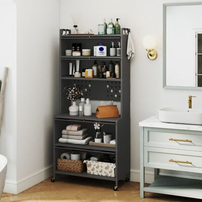 Costway Armadio cucina 6 livelli buffet credenza, Porte ribalta supporto microonde pannello forato ganci Grigio Costway Armadio cucina 6 livelli buffet credenza, Porte ribalta supporto microonde pannello forato ganci Grigio