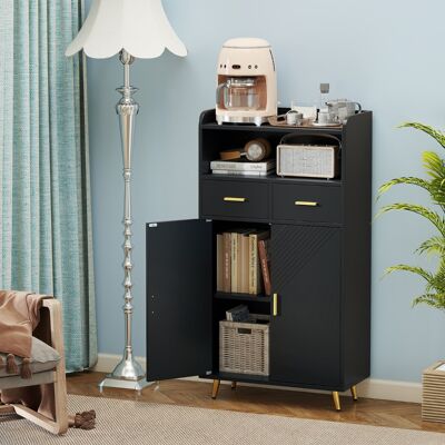 Costway Mobile dispensa 113 cm con ante 2 cassetti e ripiano regolabile per bagno, Armadio da cucina sala da pranzo soggiorno Nero Costway Mobile dispensa 113 cm con ante 2 cassetti e ripiano regolabile per bagno, Armadio da cucina sala da pranzo soggiorno Nero