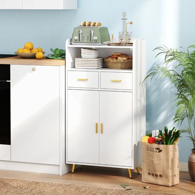 Costway Mobile dispensa 113 cm con ante 2 cassetti e ripiano regolabile per bagno, Armadio da cucina sala da pranzo soggiorno Bianco Costway Mobile dispensa 113 cm con ante 2 cassetti e ripiano regolabile per bagno, Armadio da cucina sala da pranzo soggiorno Bianco