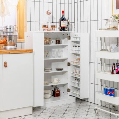 Costway Armadio dispensa con doppia anta e 6 ripiani regolabili, Credenza con 17 livelli per sala da pranzo Bianco Costway Armadio dispensa con doppia anta e 6 ripiani regolabili, Credenza con 17 livelli per sala da pranzo Bianco