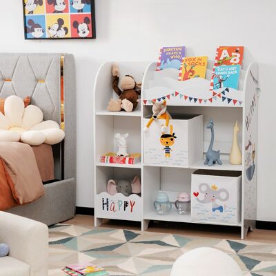 Costway Armadio a 3 livelli con 5 scompartimenti e 2 cassetti, Organizer per bambini per giocattoli e libri Bianco Costway Armadio a 3 livelli con 5 scompartimenti e 2 cassetti, Organizer per bambini per giocattoli e libri Bianco