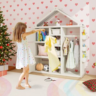 Costway Armadio portaoggetti per bambini con appendiabiti da letto dei bambini, Organizzatore di vestiti con 3 armadietti Beige Costway Armadio portaoggetti per bambini con appendiabiti da letto dei bambini, Organizzatore di vestiti con 3 armadietti Beige