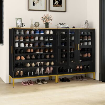 Costway Armadio porta scarpe in legno con ripiani regolabili e gambe in metallo, Armadio porta scarpe a 7 livelli con porte in rete Nero Costway Armadio porta scarpe in legno con ripiani regolabili e gambe in metallo, Armadio porta scarpe a 7 livelli con porte in rete Nero