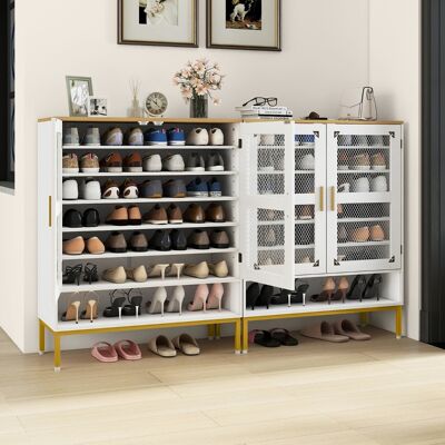 Costway Armadio porta scarpe in legno con ripiani regolabili e gambe in metallo, Armadio porta scarpe a 7 livelli con porte in rete Bianco Costway Armadio porta scarpe in legno con ripiani regolabili e gambe in metallo, Armadio porta scarpe a 7 livelli con porte in rete Bianco