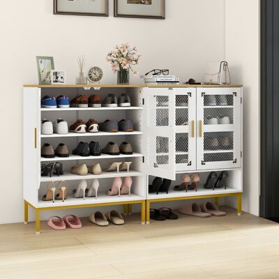 Costway Armadio porta scarpe in legno con mensole regolabili e gambe metallo, Armadio porta scarpe a 5 ripiani con ante rete Bianco Costway Armadio porta scarpe in legno con mensole regolabili e gambe metallo, Armadio porta scarpe a 5 ripiani con ante rete Bianco