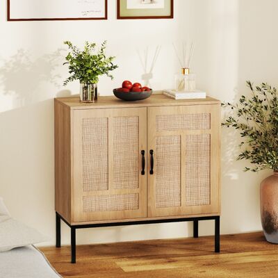 Costway Armadietto boho con motivo asimmetrico con ripiano regolabile a 3 posizioni, Armadio portaoggetti in rattan per cucina Naturale Costway Armadietto boho con motivo asimmetrico con ripiano regolabile a 3 posizioni, Armadio portaoggetti in rattan per cucina Naturale