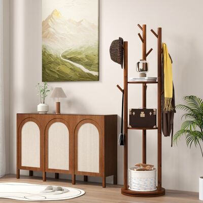 Costway Attaccapanni girevole a forma di albero con 3 ripiani e 9 ganci per giacche, Appendiabiti per giacche da 167cm Noce Costway Attaccapanni girevole a forma di albero con 3 ripiani e 9 ganci per giacche, Appendiabiti per giacche da 167cm Noce