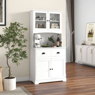 Costway Buffet da cucina da 170cm con mobiletto 4 ante con vetrine in vetro temperato e 3 ripiani regolabili, Credenza autoportante Bianco Costway Buffet da cucina da 170cm con mobiletto 4 ante con vetrine in vetro temperato e 3 ripiani regolabili, Credenza autoportante Bianco