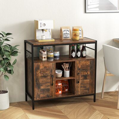 Costway Buffet industriale per cucina con ripiani regolabili e 3 ganci, Mobili per bar da caffè con 2 porte Marrone Costway Buffet industriale per cucina con ripiani regolabili e 3 ganci, Mobili per bar da caffè con 2 porte Marrone