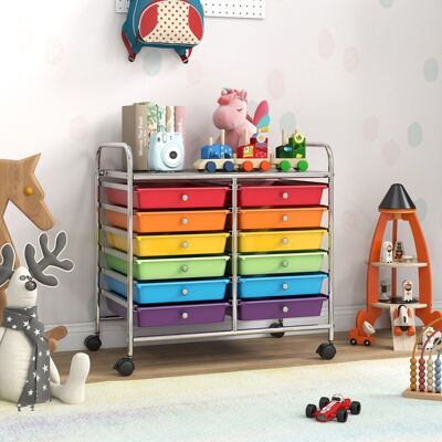 Costway Carrello portaoggetti con 12 cassetti e ampio piano di lavoro, Cassettiera con 4 ruote per soggiorno e cucina Colorato Costway Carrello portaoggetti con 12 cassetti e ampio piano di lavoro, Cassettiera con 4 ruote per soggiorno e cucina Colorato