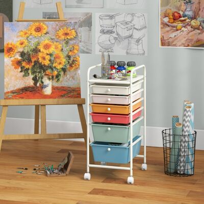 Costway Carrello cassettiera multiuso con 6 cassettiera in plastica con ruote, Carrello per cucina 43,5x34x76cm Colorato Costway Carrello cassettiera multiuso con 6 cassettiera in plastica con ruote, Carrello per cucina 43,5x34x76cm Colorato