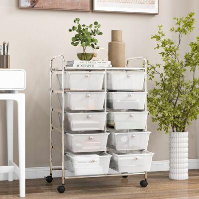 Costway Carrello a 10 cassetti multiuso con ruote, Organizzatore per carta da scrapbooking e utensili da ufficio Trasparente Costway Carrello a 10 cassetti multiuso con ruote, Organizzatore per carta da scrapbooking e utensili da ufficio Trasparente