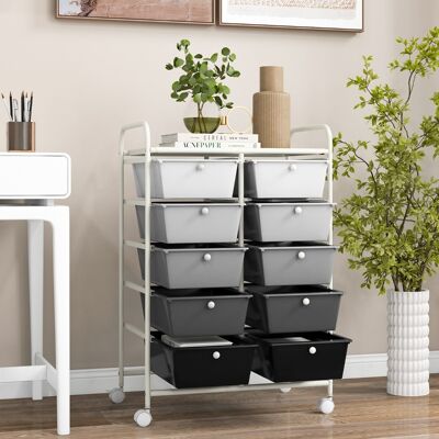 Costway Carrello a 10 cassetti multiuso con ruote, Organizzatore per carta da scrapbooking e utensili da ufficio Bianco e grigio Costway Carrello a 10 cassetti multiuso con ruote, Organizzatore per carta da scrapbooking e utensili da ufficio Bianco e grigio
