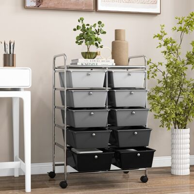 Costway Carrello a 10 cassetti multiuso con ruote, Organizzatore per carta da scrapbooking e utensili da ufficio Nero e argento Costway Carrello a 10 cassetti multiuso con ruote, Organizzatore per carta da scrapbooking e utensili da ufficio Nero e argento