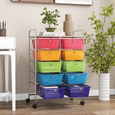 Costway Carrello a 10 cassetti multiuso con ruote, Organizzatore per carta da scrapbooking e utensili da ufficio Colorato 2 Costway Carrello a 10 cassetti multiuso con ruote, Organizzatore per carta da scrapbooking e utensili da ufficio Colorato 2