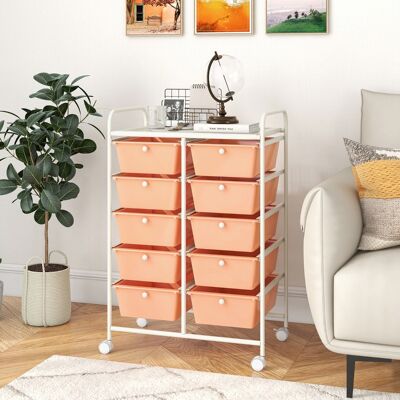 Costway Carrello a 10 cassetti multiuso con ruote, Organizzatore per carta da scrapbooking e utensili da ufficio Oro rosa Costway Carrello a 10 cassetti multiuso con ruote, Organizzatore per carta da scrapbooking e utensili da ufficio Oro rosa