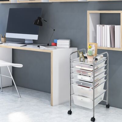 Costway Carrello cassettiera multiuso con 6 cassettiera in plastica con ruote, Carrello per cucina 43,5x34x76cm Trasparente Costway Carrello cassettiera multiuso con 6 cassettiera in plastica con ruote, Carrello per cucina 43,5x34x76cm Trasparente