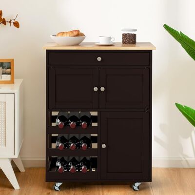 Costway Carrello da cucina con portabottiglie a 3 livelli e cassetto, Isola da cucina con superficie in legno Marrone Costway Carrello da cucina con portabottiglie a 3 livelli e cassetto, Isola da cucina con superficie in legno Marrone