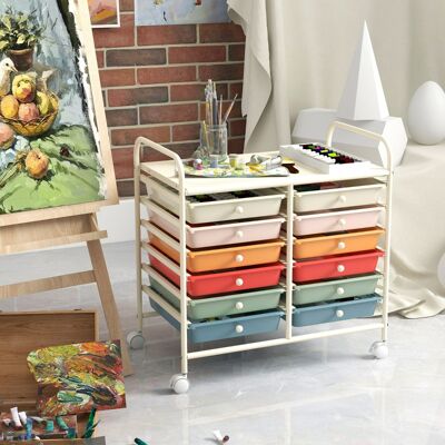 Costway Carrello portaoggetti con 12 cassetti e ampio piano di lavoro, Cassettiera con 4 ruote per soggiorno e cucina Macaron Costway Carrello portaoggetti con 12 cassetti e ampio piano di lavoro, Cassettiera con 4 ruote per soggiorno e cucina Macaron