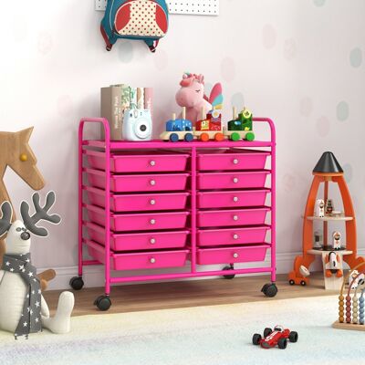 Costway Carrello portaoggetti con 12 cassetti e ampio piano di lavoro, Cassettiera con 4 ruote per soggiorno e cucina Rosa Costway Carrello portaoggetti con 12 cassetti e ampio piano di lavoro, Cassettiera con 4 ruote per soggiorno e cucina Rosa