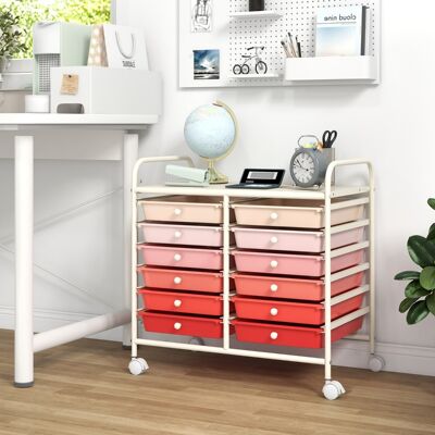 Costway Carrello portaoggetti con 12 cassetti e ampio piano di lavoro, Cassettiera con 4 ruote per soggiorno e cucina Rosa Sfumato Costway Carrello portaoggetti con 12 cassetti e ampio piano di lavoro, Cassettiera con 4 ruote per soggiorno e cucina Rosa Sfumato