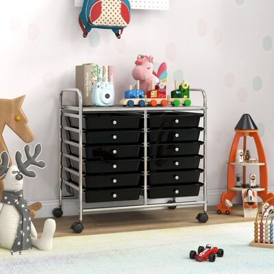 Costway Carrello portaoggetti con 12 cassetti e ampio piano di lavoro, Cassettiera con 4 ruote per soggiorno e cucina Nero Costway Carrello portaoggetti con 12 cassetti e ampio piano di lavoro, Cassettiera con 4 ruote per soggiorno e cucina Nero