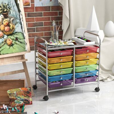 Costway Carrello portaoggetti con 12 cassetti e ampio piano di lavoro, Cassettiera con 4 ruote per soggiorno e cucina Multicolore Trasparente Costway Carrello portaoggetti con 12 cassetti e ampio piano di lavoro, Cassettiera con 4 ruote per soggiorno e cucina Multicolore Trasparente