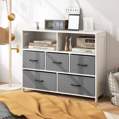 Costway Comò con 2 grandi ceste in tessuto e 3 ceste medie, Organizzatore per la casa con cassetti in tessuto pieghevole Bianco Costway Comò con 2 grandi ceste in tessuto e 3 ceste medie, Organizzatore per la casa con cassetti in tessuto pieghevole Bianco