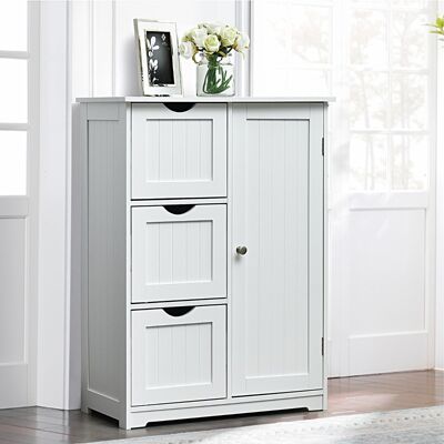 Costway Armadietto di stoccaggio per ufficio con 3 cassetti, Mobile laterale in legno 60x30x81cm Bianco Costway Armadietto di stoccaggio per ufficio con 3 cassetti, Mobile laterale in legno 60x30x81cm Bianco