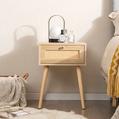 Costway Comodino in rattan con decorazione intrecciata a mano, Tavolino da letto boho in legno stile mid-century Naturale Costway Comodino in rattan con decorazione intrecciata a mano, Tavolino da letto boho in legno stile mid-century Naturale