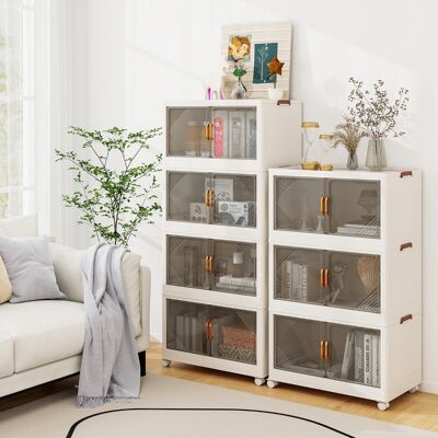 Costway Contenitori da stoccaggio pieghevoli con coperchio da 213 L, Scatole impilabili a 3 piani con ruote Costway Contenitori da stoccaggio pieghevoli con coperchio da 213 L, Scatole impilabili a 3 piani con ruote