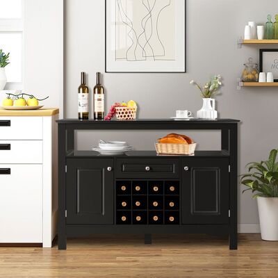 Costway Credenza per cucina con porta bottiglie di vino a forma incrociata, Mobile da cucina con mensola aperta Nero Costway Credenza per cucina con porta bottiglie di vino a forma incrociata, Mobile da cucina con mensola aperta Nero