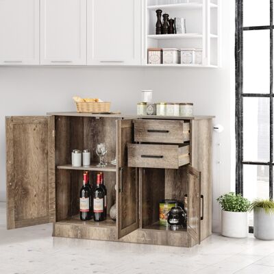 Costway Credenza da cucina con 2 cassetti 3 ante e 1 ripiano regolabile, Mobile buffet da terra multiuso Grigio Costway Credenza da cucina con 2 cassetti 3 ante e 1 ripiano regolabile, Mobile buffet da terra multiuso Grigio