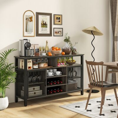 Costway Credenza per vino da 140cm con portabottiglie per 8 bottiglie, Mobiletto per caffè con porte in rete metallica Grigio Costway Credenza per vino da 140cm con portabottiglie per 8 bottiglie, Mobiletto per caffè con porte in rete metallica Grigio