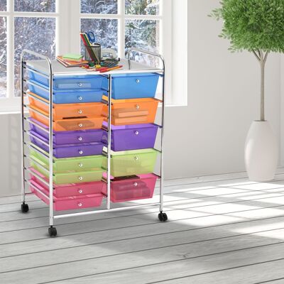 Costway Carrello cassettiera multiuso con 15 cassettiera in plastica da cucina Contenitore con ruote Colorato Costway Carrello cassettiera multiuso con 15 cassettiera in plastica da cucina Contenitore con ruote Colorato