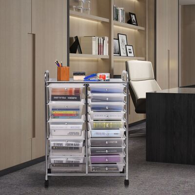Costway Carrello cassettiera multiuso con 15 cassettiera in plastica da cucina Contenitore con ruote Trasparente Costway Carrello cassettiera multiuso con 15 cassettiera in plastica da cucina Contenitore con ruote Trasparente