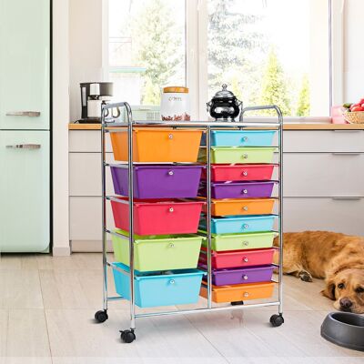 Costway Carrello cassettiera multiuso con 15 cassettiera in plastica da cucina Contenitore con ruote Colorato 1 Costway Carrello cassettiera multiuso con 15 cassettiera in plastica da cucina Contenitore con ruote Colorato 1